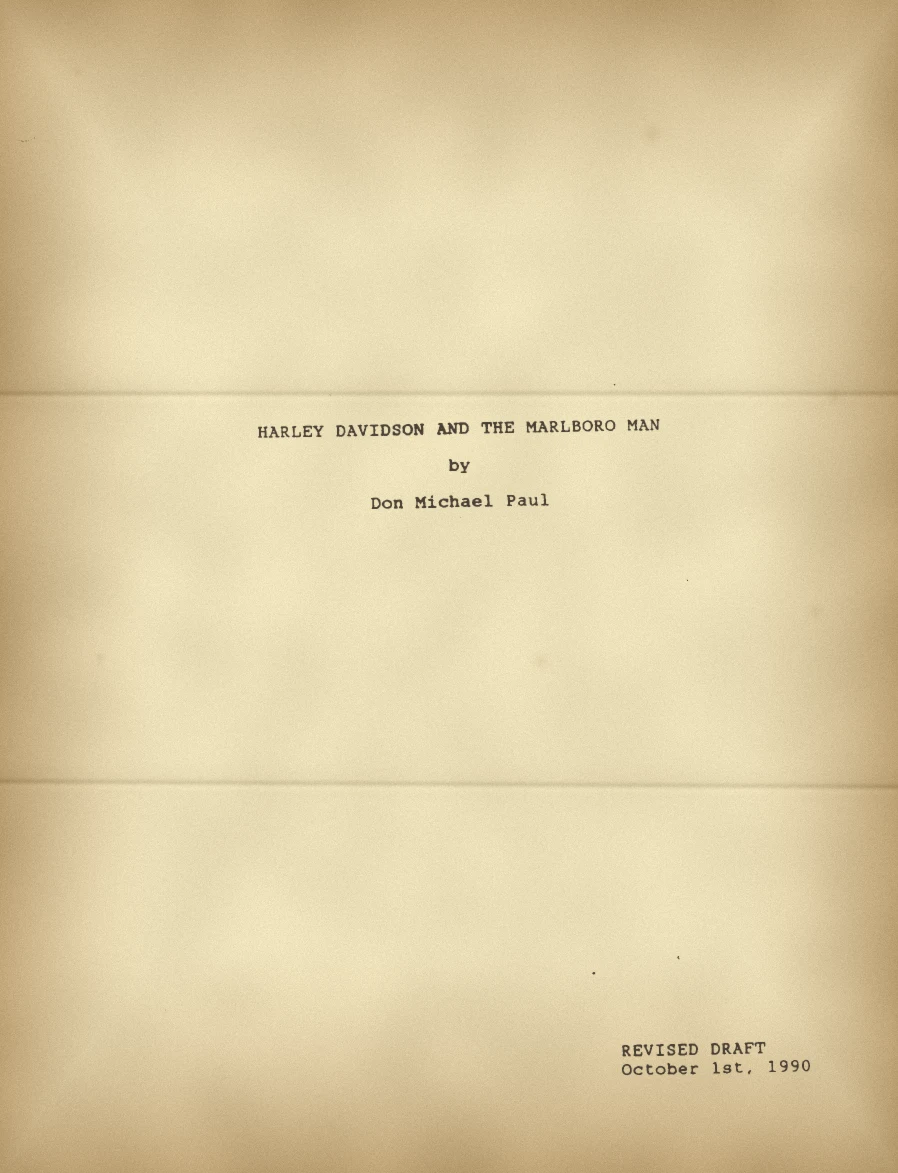 Title page of Harley Davidson and the Marlboro Man, revised draft, October 1, 1990
