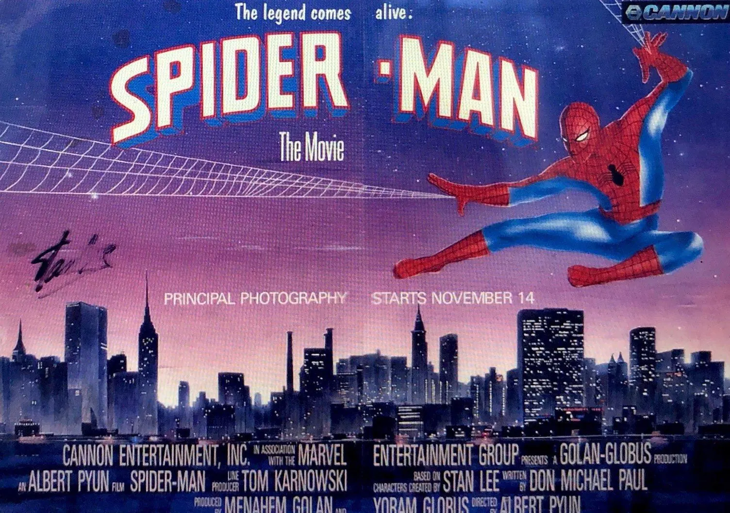 Cannon Films' 1988 trade ad for Spider-Man, screenplay by Don Michael Paul